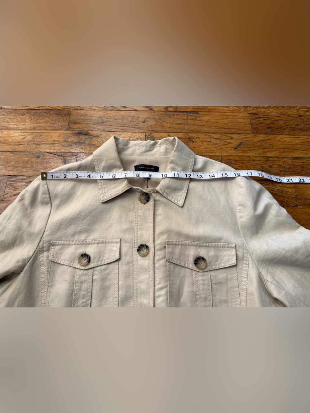 Ann Taylor Linen Blend Belted Safari Utility Jacket Khaki Size 14 - Picture 7 of 16